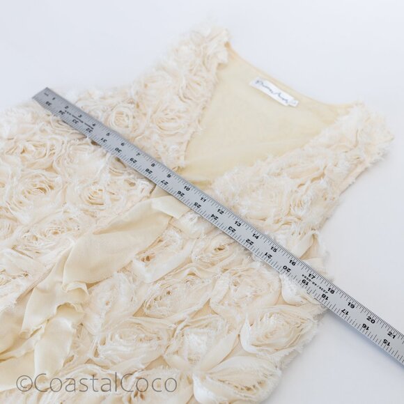 Pretty Angel Ivory Floral Rosette Ruffle Vest L Silk Blend Whimsical Festival - Picture 11 of 12